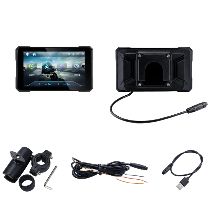 Écran GPS Moto 5" – Apple CarPlay & Android Auto | Étanche IPX7 | Détachable Anti-vol