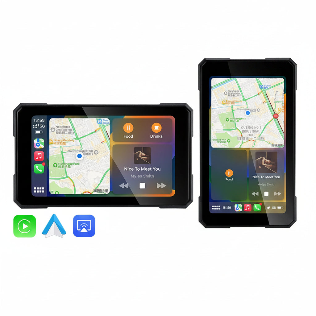 Écran GPS Moto 5" – Apple CarPlay & Android Auto | Étanche IPX7 | Détachable Anti-vol